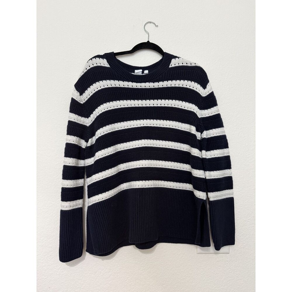 GAP 100% Cotton Open Knit Sweater Navy Stripe Small